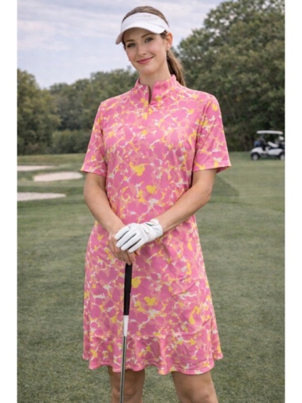 Tail Reselda Pink & Yellow Comfort Stretch Activewear Golf Tennis Dress Size M